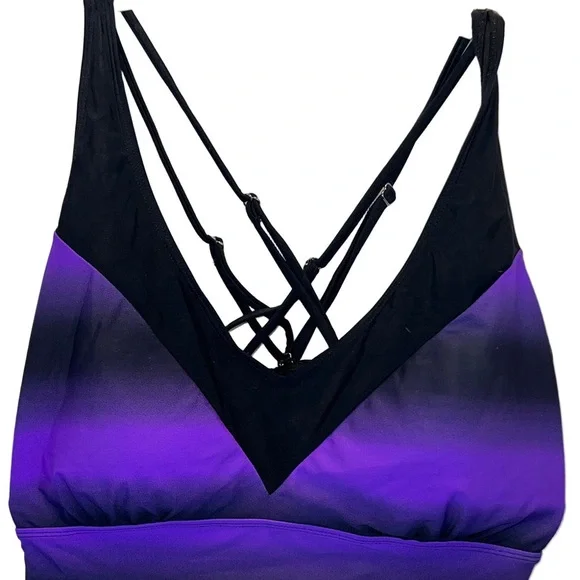 Purple and Black Strappy Swim Top, Plus Size 2X - Picture 2 of 8